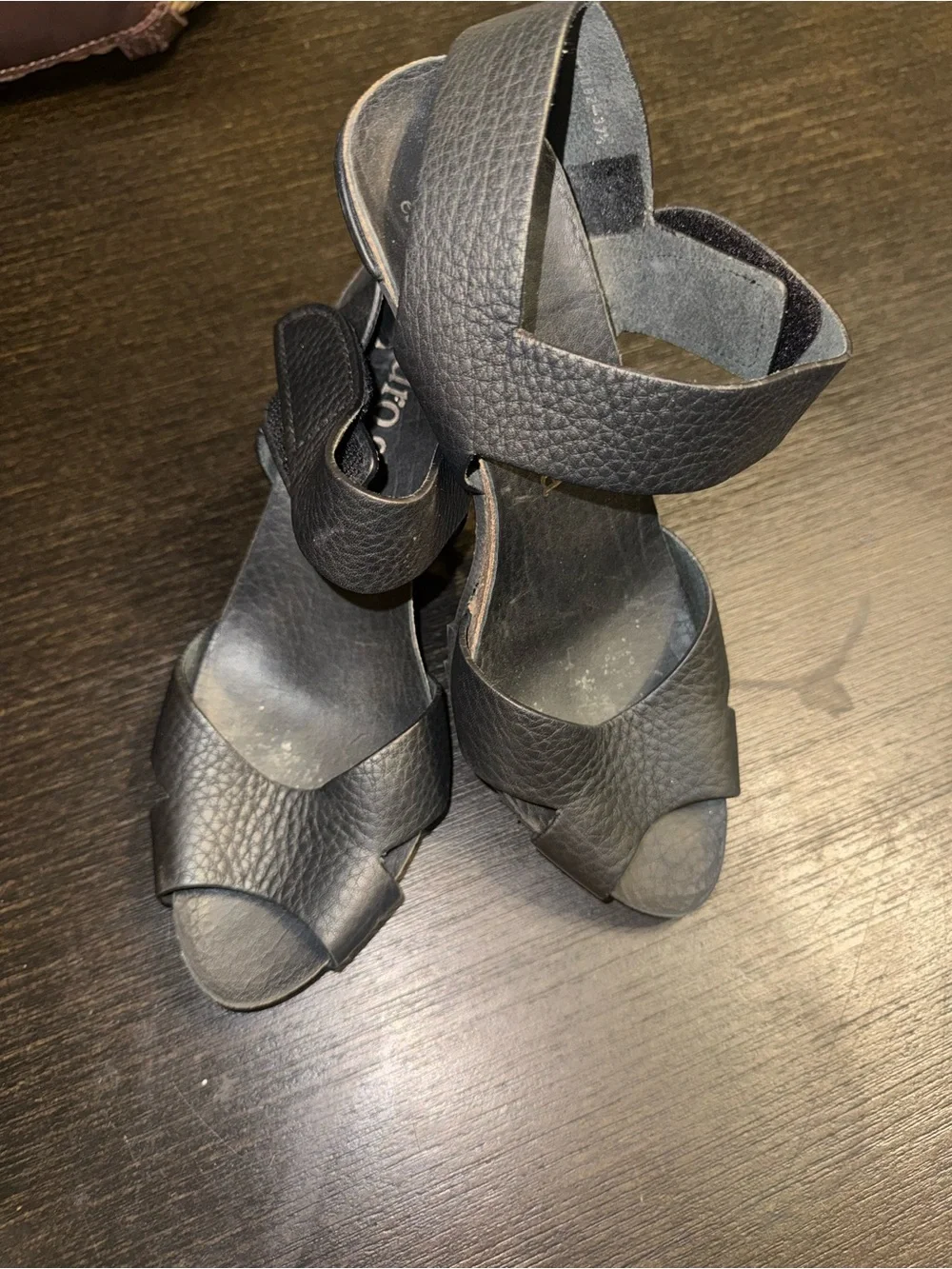 Pedro Garcia Black Leather Cross-Strap Sandals